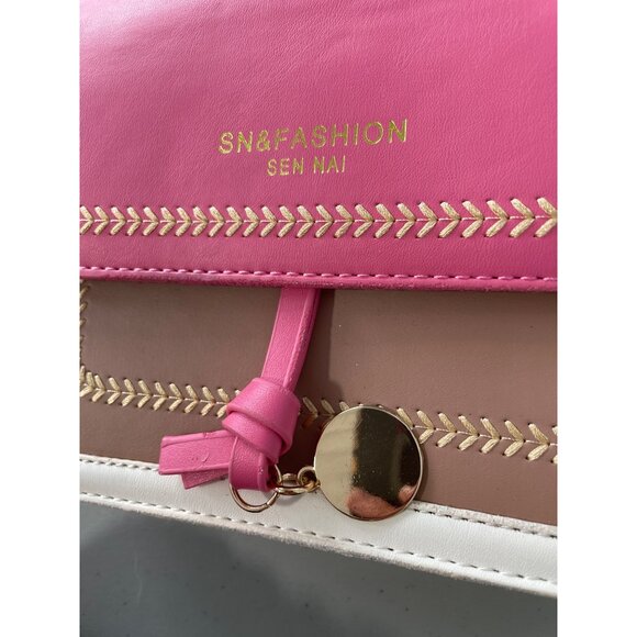 SN & Fashion Colorblock Shoulder Bag Graphic Flap Deauty 1897 Pink White Floral - Picture 5 of 10